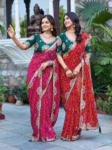 Tela Bandhrej Pura, Blusa con Trabajo de Pitha y Gota Pati (Sin Coser), Tela de Seda Mono, Trabajo de Pitha y Gota Pati - Product Image 4