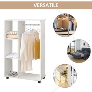 HomCom Armoire à roulettes en bois, blanc, 80x40x128cm - Product Image 4