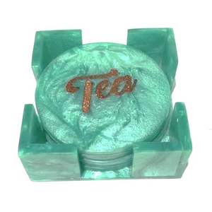 4-Piece Classic Round Bamboo Pad <b>Coaster</b> Set Resin Bone Inlay Tea and Coffee <b>Table</b> Decoration for Home Restaurant Hotel - Product Image 3