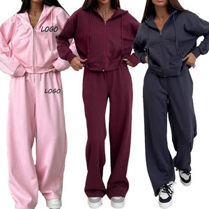 Conjunto Deportivo de 2 Piezas con Logotipo Personalizado OEM, Chaqueta Deportiva Moderna con Capucha, Pantalones Largos con Cordones, Cremallera de Algodón para Mujer - Product Image 2