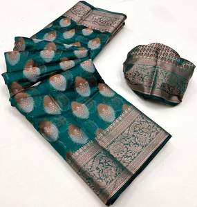 DERNIER DESIGNER BANARASI ORGANZA TISSAGE DE SOIE AVEC BROCADE SAREE - Product Image 5