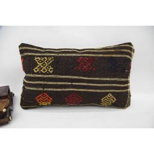 Oreiller de traversin en laine Kilim marron 12x20 pouces Moelleux Vintage Tissé Motifs Eco Friendly Antidérapant Amovible et Lavable Literie - Product Image 1