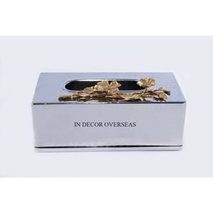 Motif à la mode arrivée argent brillant poli martelé Texture haute qualité métal feuilles concepteur porte-serviettes et boîte - Product Image 2