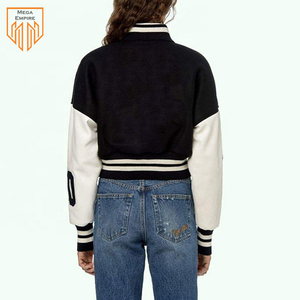 OEM logotipo personalizado recortada invierno béisbol lana Letterman mujeres Varsity chaquetas bordado transpirable manga de cuero de moda - Product Image 3