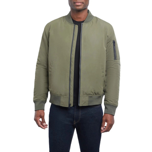 Chaqueta de bombardero de algodón ajustada hecha a medida para hombre, cuello de béisbol, cierre de cremallera, cintura elástica, chaqueta verde de bombardero de algodón para hombre - Product Image 1