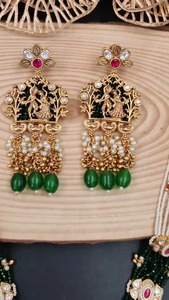Conjunto de collar de circonia cúbica con pendientes a juego, conjunto de collar de aleación de cobre para mujeres y niñas, conjunto de collar tradicional indio - Product Image 2