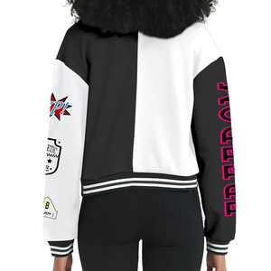 Wholesale OEM Manufacturer Embroidered Women <b>Cropped</b> College Leather Sleeves Custom Logo Baseball Letterman Varsity <b>Jackets</b> - Product Image 2