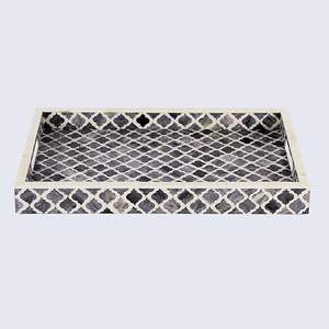 ถาดเสริฟกระดูกสลักลายดอกไม้ทำด้วยมือถาดเสริฟถาดไม้สำหรับอาหารค่ำงานแฮนด์เมดสไตล์อินเดีย - Product Image 4