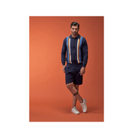 Shorts décontractés pour hommes de haute qualité, bleu foncé uni, 100 % coton tricoté extra fin, longueur genou, avec cordon de serrage et poches