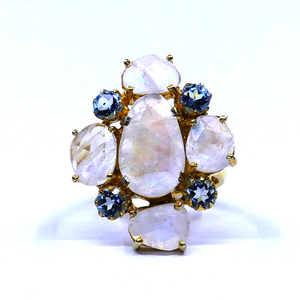 แหวนแต่งงาน925สเตอริงของผู้หญิงคลาสสิกพร้อมพลอยสีรุ้งสีขาวอความารีนอัญมณีชั้นดี - Product Image 1