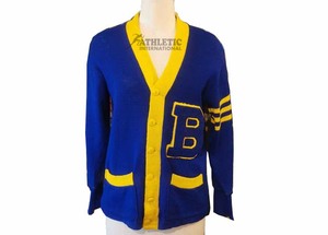 Vintage 1940 Letterman laine Cardigan pull respirant boutonné à manches longues vêtements d'hiver Lon chandails Cardigans vêtements de sport - Product Image 5