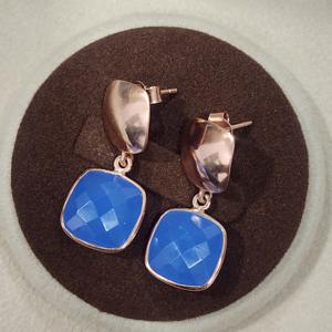 Pendientes colgantes de piedras preciosas de Calcedonia azul hechos a mano chapados en oro rosa Natural de Plata de Ley 925 para mujer clásica - Product Image 5