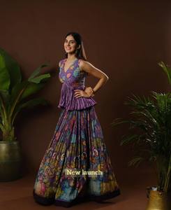 Vestido de encaje elegante con cuello en V para mujer 2024, vestido cosido de alta calidad con volantes irregulares para fiestas de boda, ropa tradicional india - Product Image 3