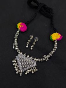 Elegant <b>Indian</b> Traditional Oxidised Jewelry <b>Set</b> for Women Antique Silver Finish <b>Necklace</b> with Earrings for Festive Occasions - Product Image 3