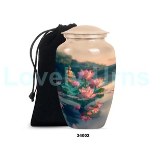 Best Selling Beautiful Pink Lotus Large Aluminium Cremation Adult Urn for Human Ashes Decorative Urn With Free <b>Velvet</b> <b>Bag</b> - Product Image 1