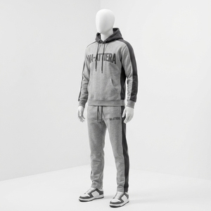 <b>Men's</b> Gray Hooded Tracksuit Set <b>Pullover</b> Hoodie Jogger Pants Dark Side Panels Sportswear Training Gym Running Fitness Activewear - Product Image 3