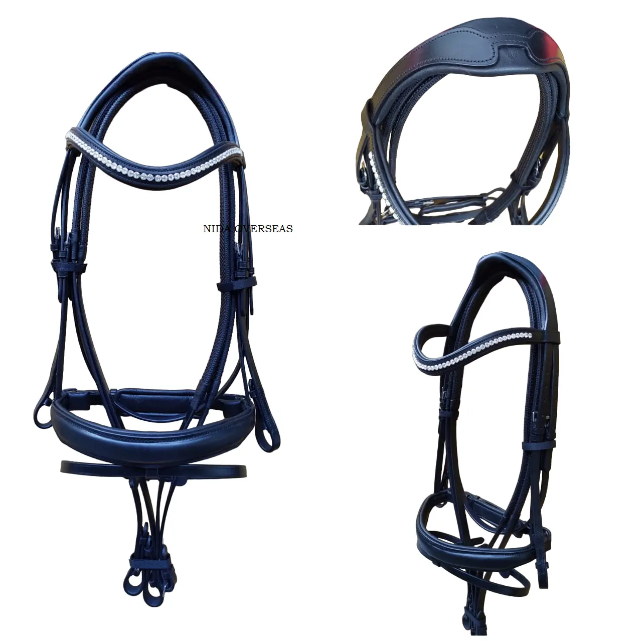 Equestrian Premium Quality Leather Anatomic Horse English Bridle With Crystals horse equipment horse accessories
