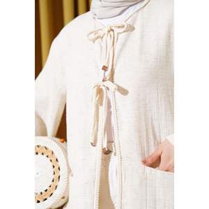 Knitted Piping Tied <b>Linen</b> Kimono Beige - Product Image 4