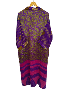 Robe longue tenue de nuit, Kimono Sari en soie recyclée vintage indien fait à la main Robe multicolore Robe de bain - Product Image 6