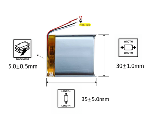 503035 Polimer Lityum Pil <span class=keywords><strong>3</strong></span> Telli Yedek Pil 500mAh Şarj Edilebilir Pil KULAKLIK Akıllı Saat Hoparlör GPS MP3 - Product Image 2