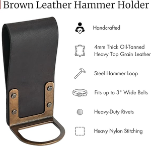 Soporte de martillo de cuero de vaca Premium, accesorio de cinturón de herramientas hecho a mano para profesionales, soporte de martillo de uso confiable - Product Image 2