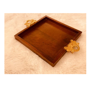 Bandeja de madera personalizada para servir, bandeja de madera con mango de caballito de mar de Metal para desayuno, bandeja de almacenamiento para servir, venta superior - Product Image 3