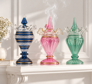 Brûleur d'encens aromatique artisanal en verre de cristal égyptien de luxe, avec poignée incurvée, écologique, support décoratif pour la maison - Product Image 1