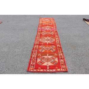 พรมวินเทจขนาด 2.8x11.2 ฟุต, พรมตุรกีแบบยาว, พรมลายจุดสีแดง - Product Image 1