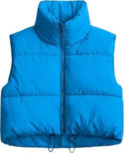 Gilets matelassés d'hiver pour hommes, en toile, col montant, logo frontal, épais, à capuche, gilets courts pour femmes, manteaux à bulles - Product Image 5