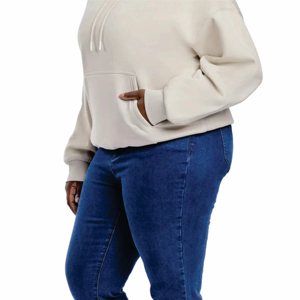 Jersey caqui para mujer, Sudadera con capucha coreana, 80% algodón peinado, 20% poliéster, estilo largo informal, ligero, ODM, insignia de invierno, forro polar bordado - Product Image 5