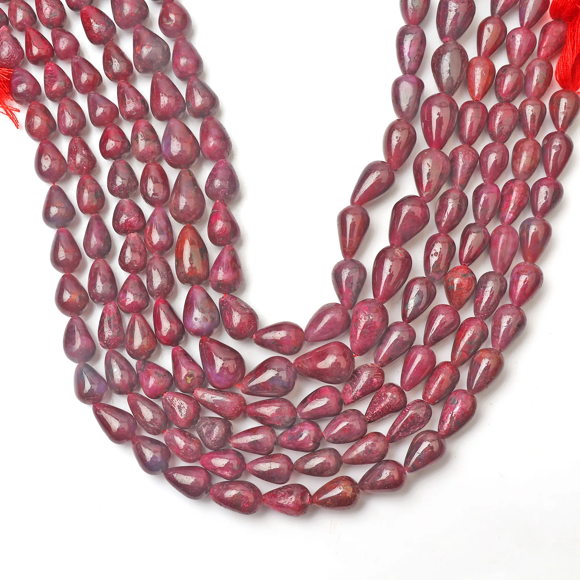 Perles de pierres précieuses rubis naturelles perles de pierres précieuses percées à la main en forme de goutte lisse pour la fabrication de bijoux