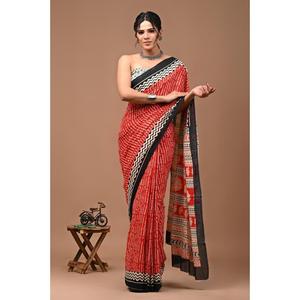 Sari Jaipuri sin Tirantes de Algodón Mul Mul, 100% Algodón Estampado - Product Image 1