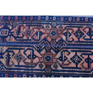 Alfombra Turca de 1.5x12.4 pies, Alfombra Vintage de Lana con Rayas Azules y Rojas - Product Image 5