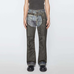 Pantalon imprimé-coupe ample, taille moyenne, jambe large et longue avec effet denim trompe l'oeil unique - Product Image 1