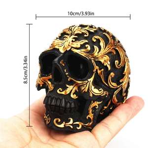 Resin Sculptures Artificial Style <b>Skull</b> Statue with Flowers for Home Decor and Halloween Party - Product Image 2