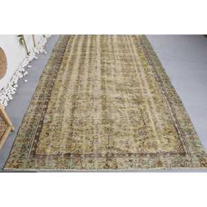 พรมตุรกีโบราณสีเบจสีเขียวแบบคลาสสิกขนแกะทำด้วยมือขนาด5.4x8.8ฟุตข้างเตียงด้านข้างเย็บปะทรงสี่เหลี่ยมผืนผ้า - Product Image 4