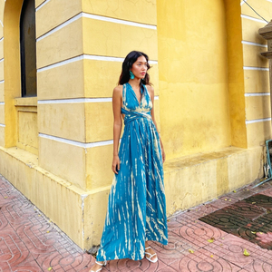 2025 nouveau attrayant cravate teinture été femmes longue Maxi sans manches ample ajusté été vacances Resort tenue longue dos nu Maxi robe - Product Image 2