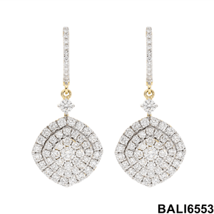14K Yellow Gold Rhodium Plated Luxury Fine Jewelry Symmetrical Unique Wedding Gift-<b>Diamond</b> Cluster Halo <b>Dangle</b> Drop <b>Earrings</b> for - Product Image 2