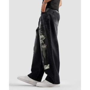 กางเกงยีนส์เอวสูงทรงแบ็กกี้ สโตนวอชเดนิม ขากว้าง สไตล์ฮิปฮอป สตรีทแวร์ ดีไซน์ลายปะติดแบบวาดมือ สำหรับฤดูหนาว - Product Image 2