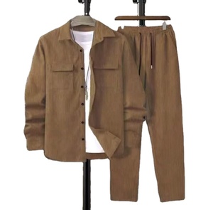 Ensemble de vêtements de sport décontractés pour hommes, nouvelle mode, ensemble 2 pièces, veste à manches longues de couleur unie, pantalon en tricot à motif imprimé - Product Image 1