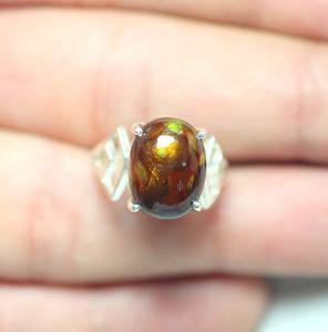 Agate de feu mexicaine naturelle Cabochon pierre précieuse bague en argent femmes concepteur fait à la main - Product Image 2