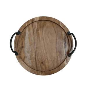 Joli plateau de service en bois incrusté de vadrouille avec poignée en métal pour les articles de table et de cuisine fabriqués à la main du Vietnam - Product Image 4