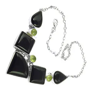 Collar con Colgante Geométrico Vintage con Ónix y Peridoto en Plata 925 para Mujer, para Boda - Product Image 3
