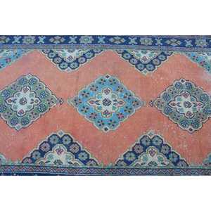 Grand tapis turc de 4,3 x 10,7 pieds, tapis en laine vintage orange et bleu patchwork - Product Image 5