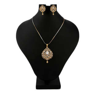 American Diamond <b>Locket</b> Set - White & Golden - Product Image 1