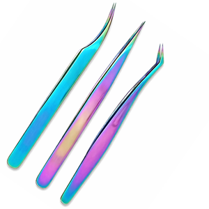 Colorful <b>Lash</b> Tweezers Set Rainbow Eyelash Extension Tweezers Straight Curved Angled Precision Lightweight Anti Slip Tweezers - Product Image 1