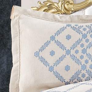 Toronto |   Ensemble de couette de massage moderne 6 pièces, taille King 260x240 cm, beige et bleu, luxe, toutes saisons - Product Image 4