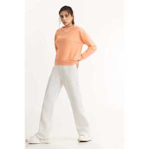Sweat-shirt tricoté brodé pêche 224-210-001 Pull décontracté pour femme 100% coton respirant col rond tissu doux OEM ODM - Product Image 1