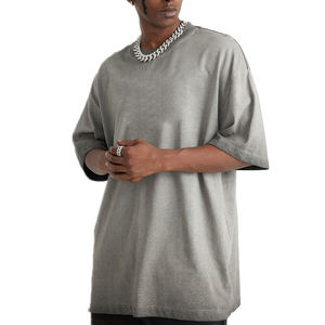 T-shirt d'été oversize en coton épais délavé pour homme, coupe épaules tombantes, style vintage - Product Image 4