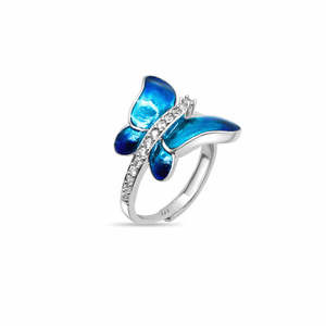 Anillo de Plata 925 con Corte Princesa de Mariposa Azul, Elegante y Moderno, con Incrustaciones de Acero Inoxidable, 18K, Ideal para Regalo - Product Image 2